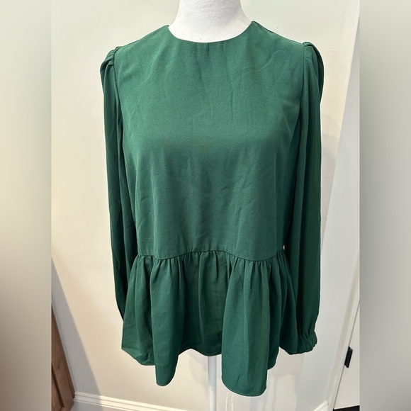 Pomander Place Tuckernuck Hunter Green Carlota Peplum Blouse XS - Picture 6 of 10